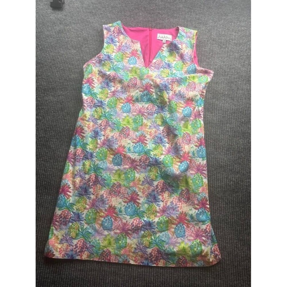 Nicole Miller Dress Size 14 Shift Studio Bright Pineapple Print Sleeveless
